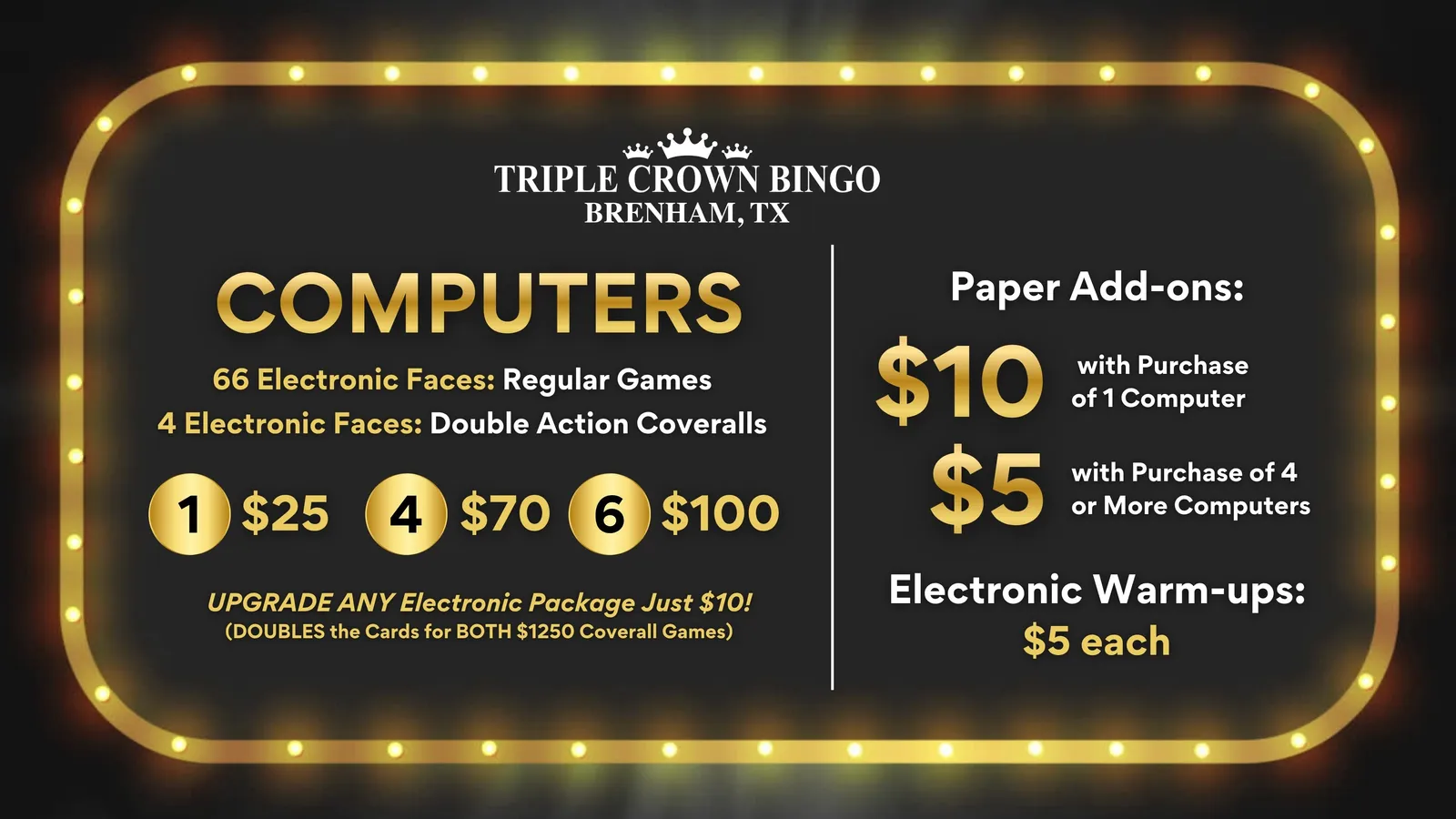 Brenham Friday, Saturday and Sunday pricing